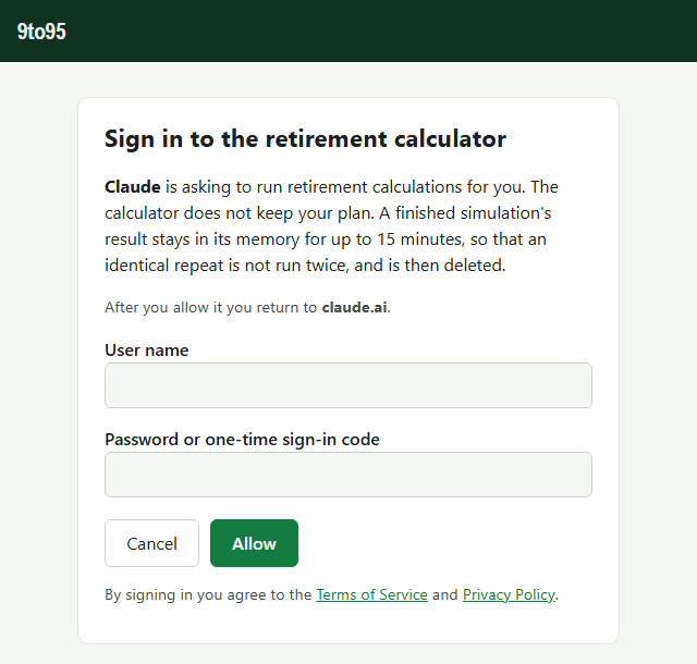 The 9to95 sign-in page